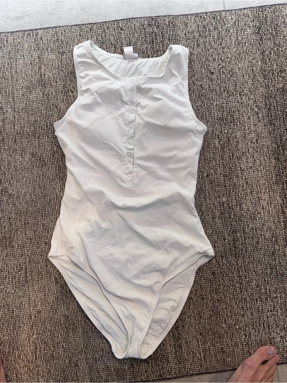Andie LONG TORSO White Ribbed Henley One-Piece Swimsuit